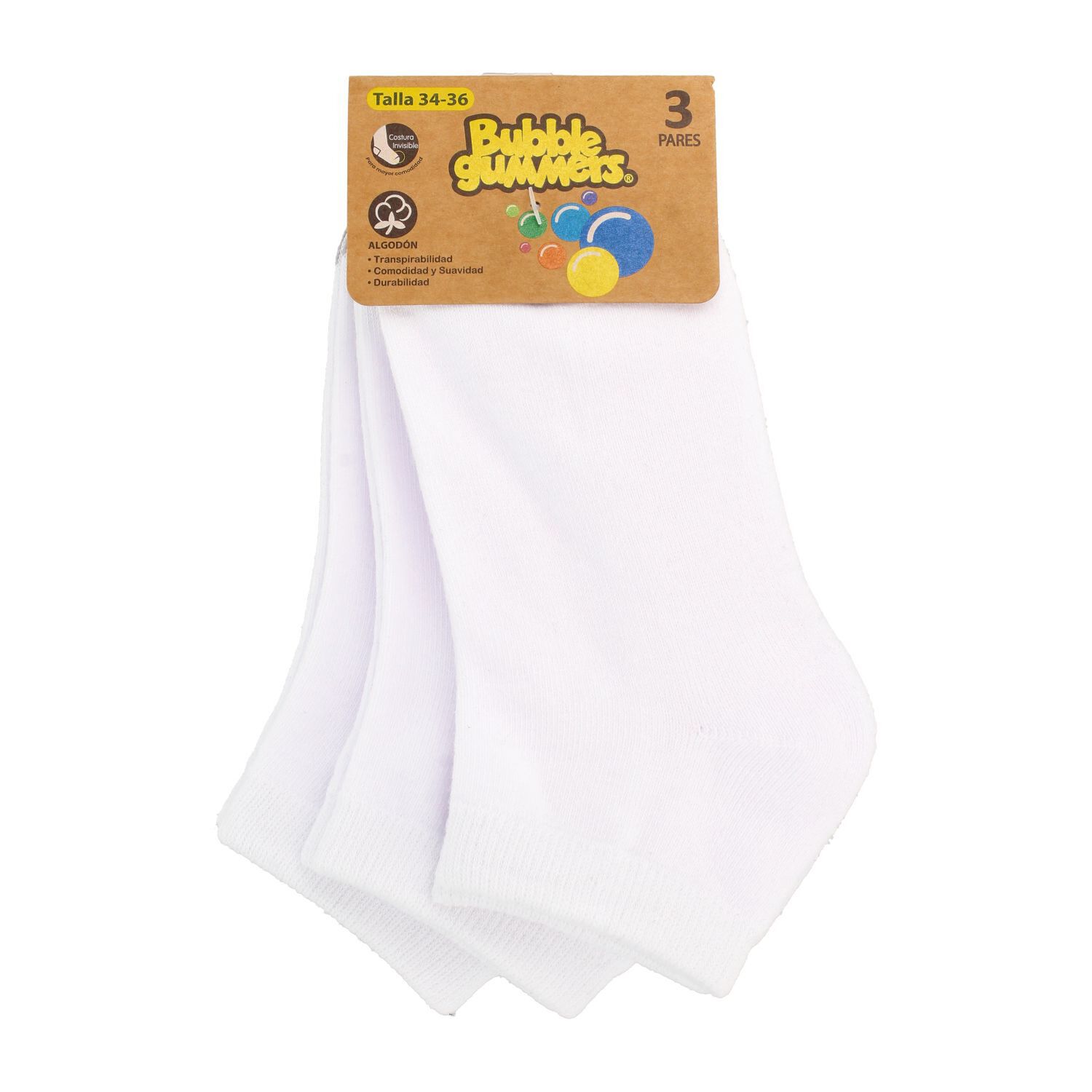 Calcetines Infantiles Bubblegummers Tripack White Blanco image number 0.0
