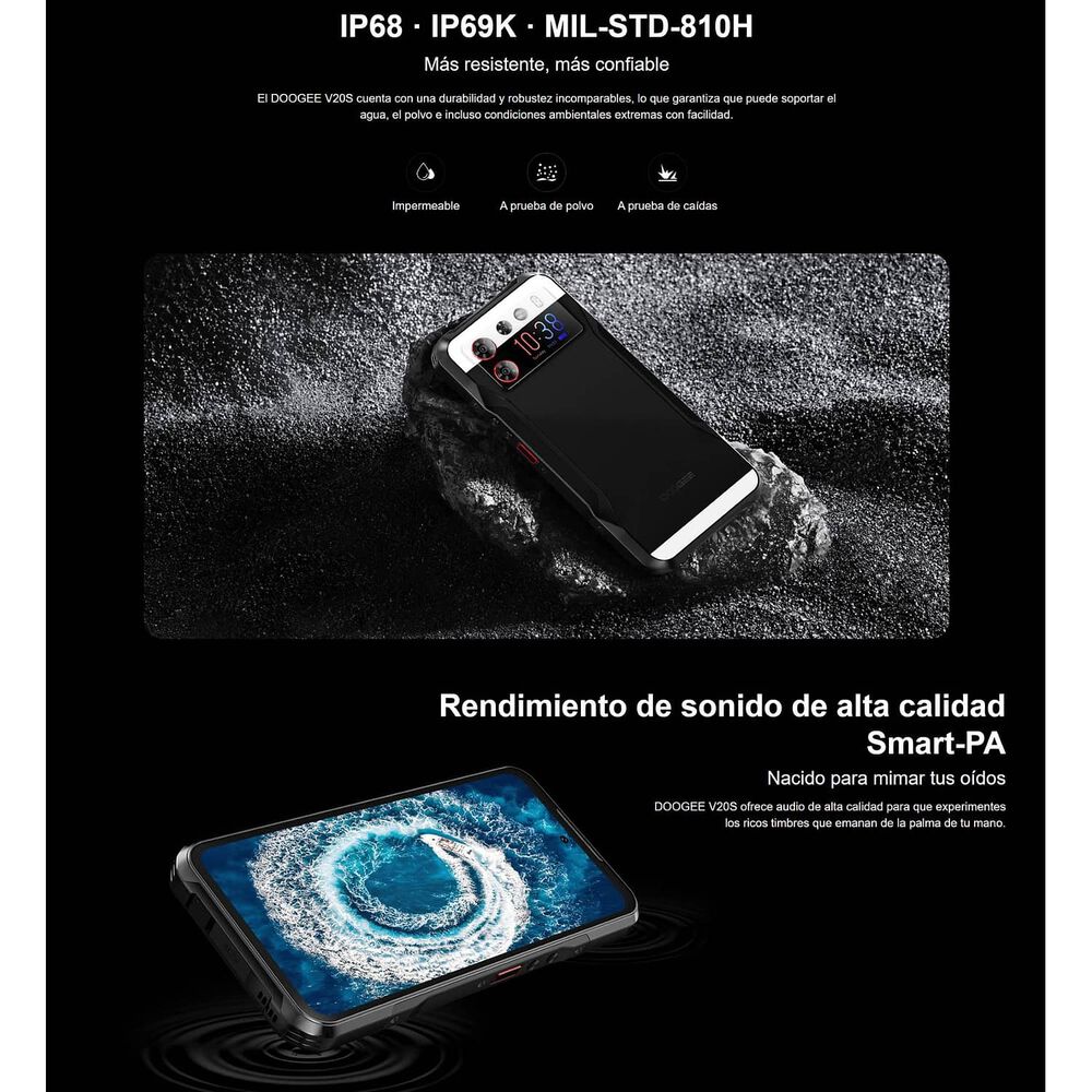 Celular Rugged Doogee V20s Resistente A Golpes, Polvo, Humedad Y Agua / C&aacute;mara Con Visi&oacute;n Nocturna, Carcasa Con Soporte Regalo, Pantalla Amoled, Negro image number 4.0