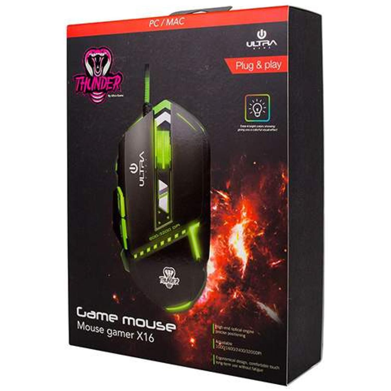 Mouse Gamer Alambrico Usb Ergonomico 3200dpi Rgb X16 image number 4.0