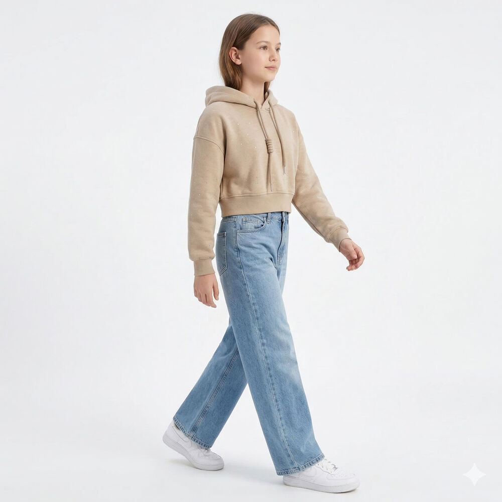 Poler&oacute;n Crop Juvenil Con Capucha Dise&ntilde;os Brillantes image number 3.0