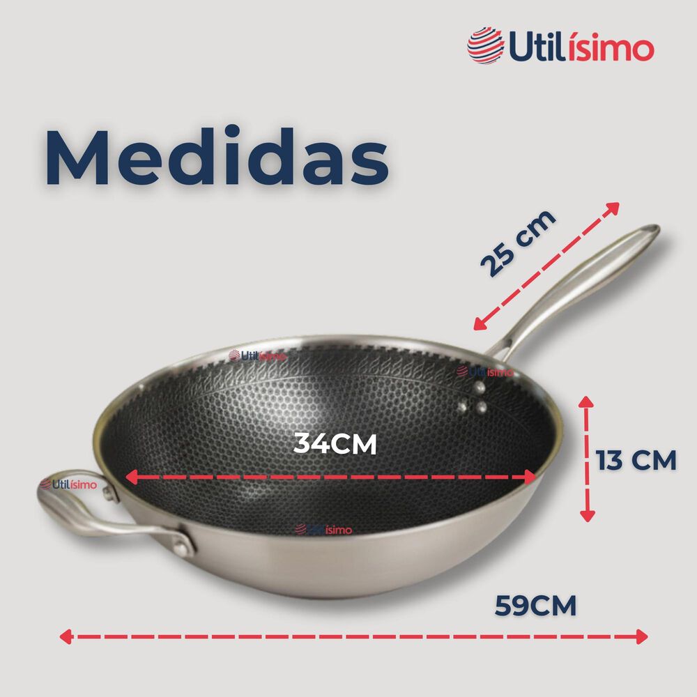 Sartén Wok Acero Inoxidable Antiadherente 34cm +cuchara De Madera Bambú image number 3.0