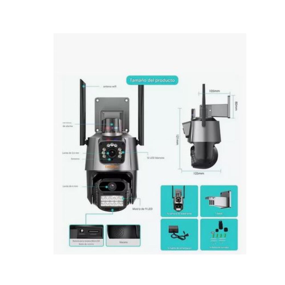 Camara De Seguridad Vigilancia Dual Visi&oacute;n Wifi Ip Negro image number 2.0