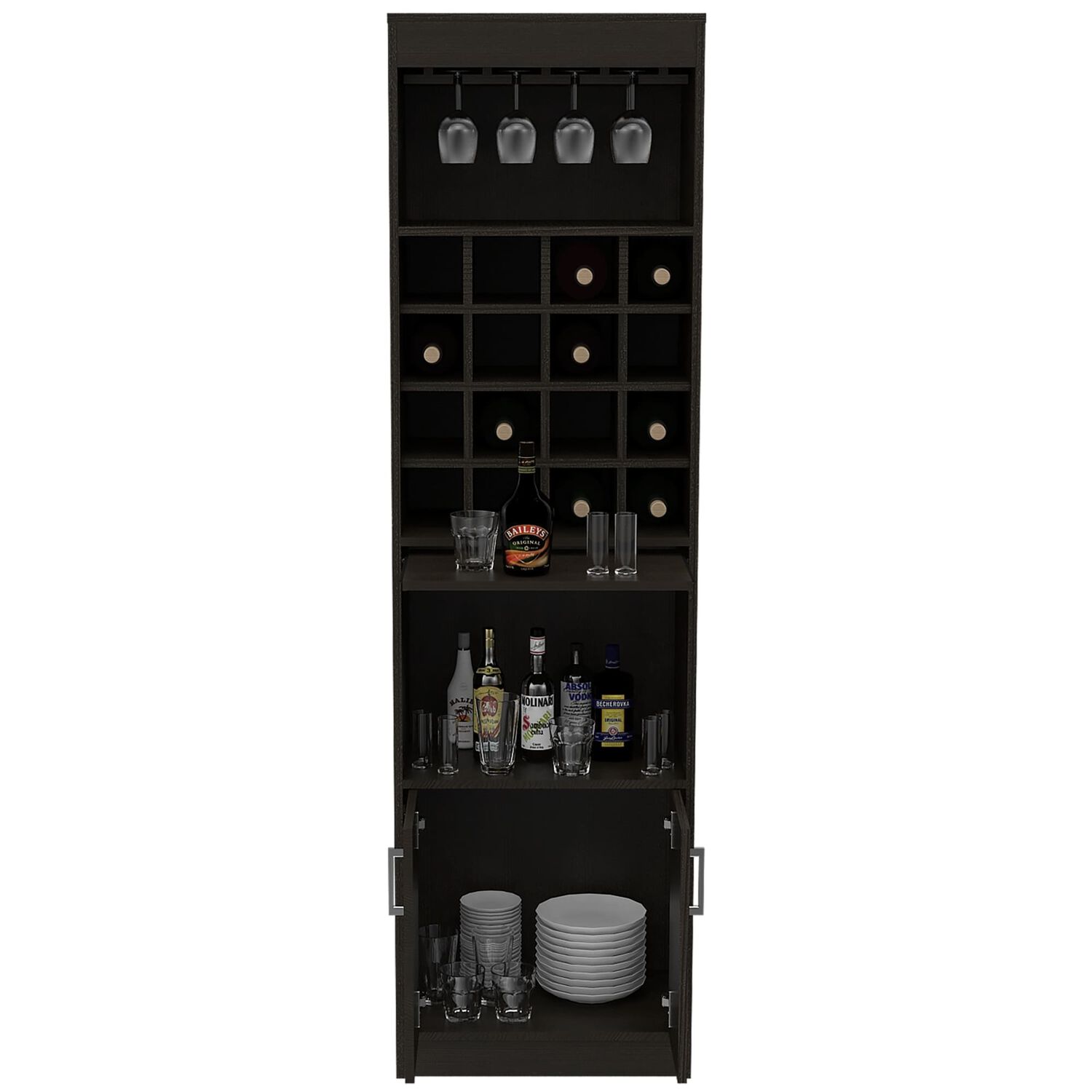 Bar Alto 2 Puertas 16 Botelleros 180 Cm X 32 Cm X 51 Cm Negro image number 2.0