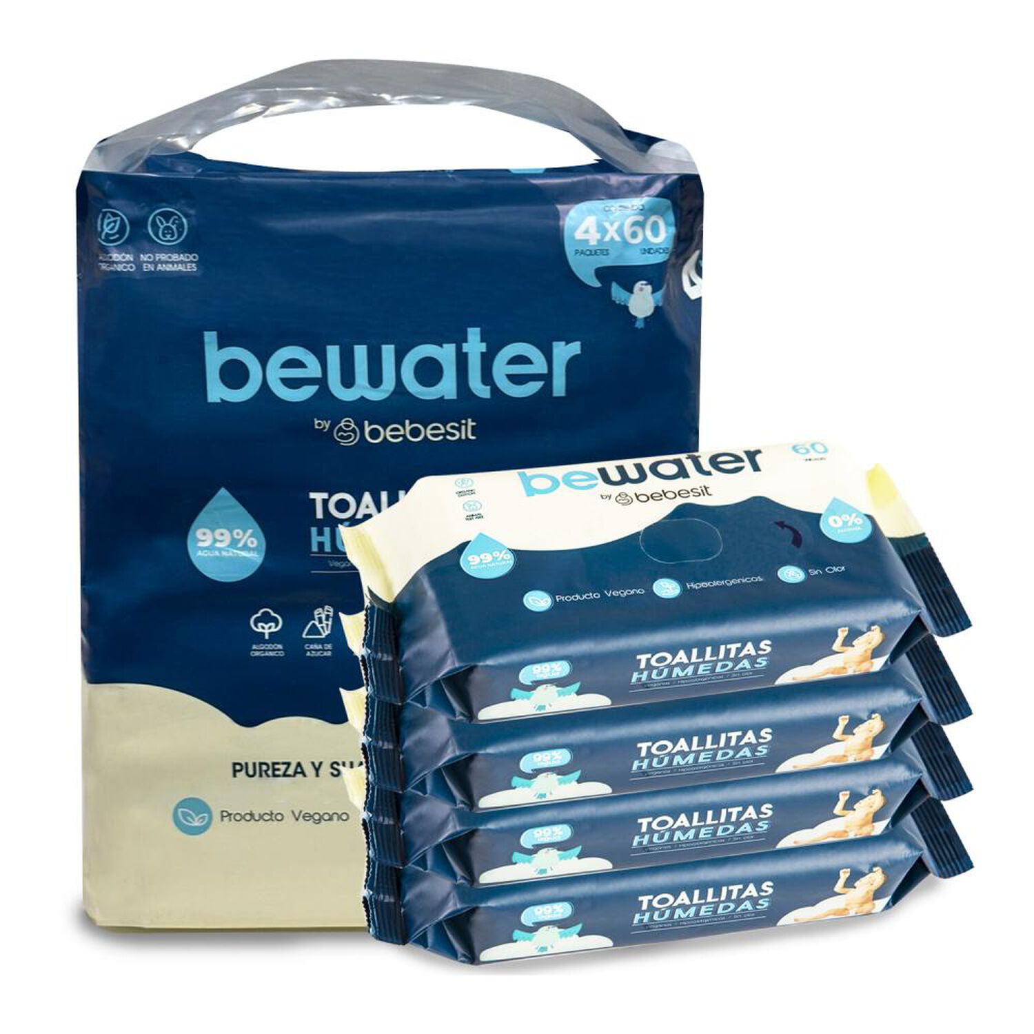 Wipes Toallitas Humedas Bebesit Pack 4X60 240 Unidades Bewater image number 5.0