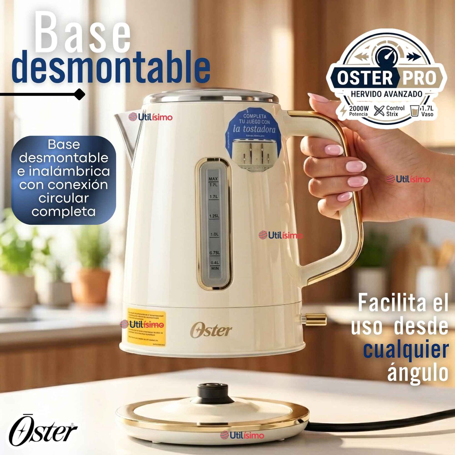 Hervidor El&eacute;ctrico Oster De 1.7 Litros Para T&eacute; Caf&eacute; E Infusiones Bvstkt8107om-052 image number 6.0