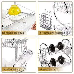 Escurridor Secador De Loza Platos Inoxidable 2 Niveles Plateado