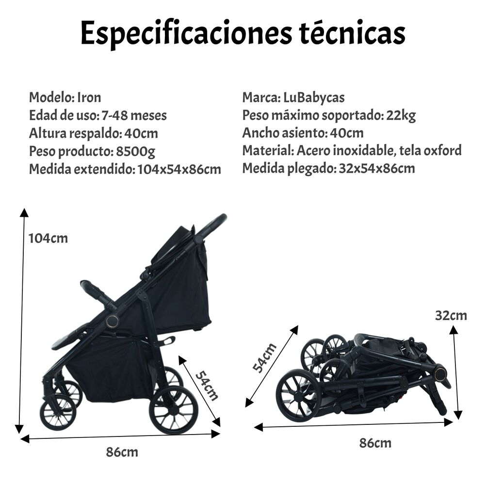 Coche De Paseo Con Posa Vaso 4 Años Iron Negro Lubabycas image number 7.0