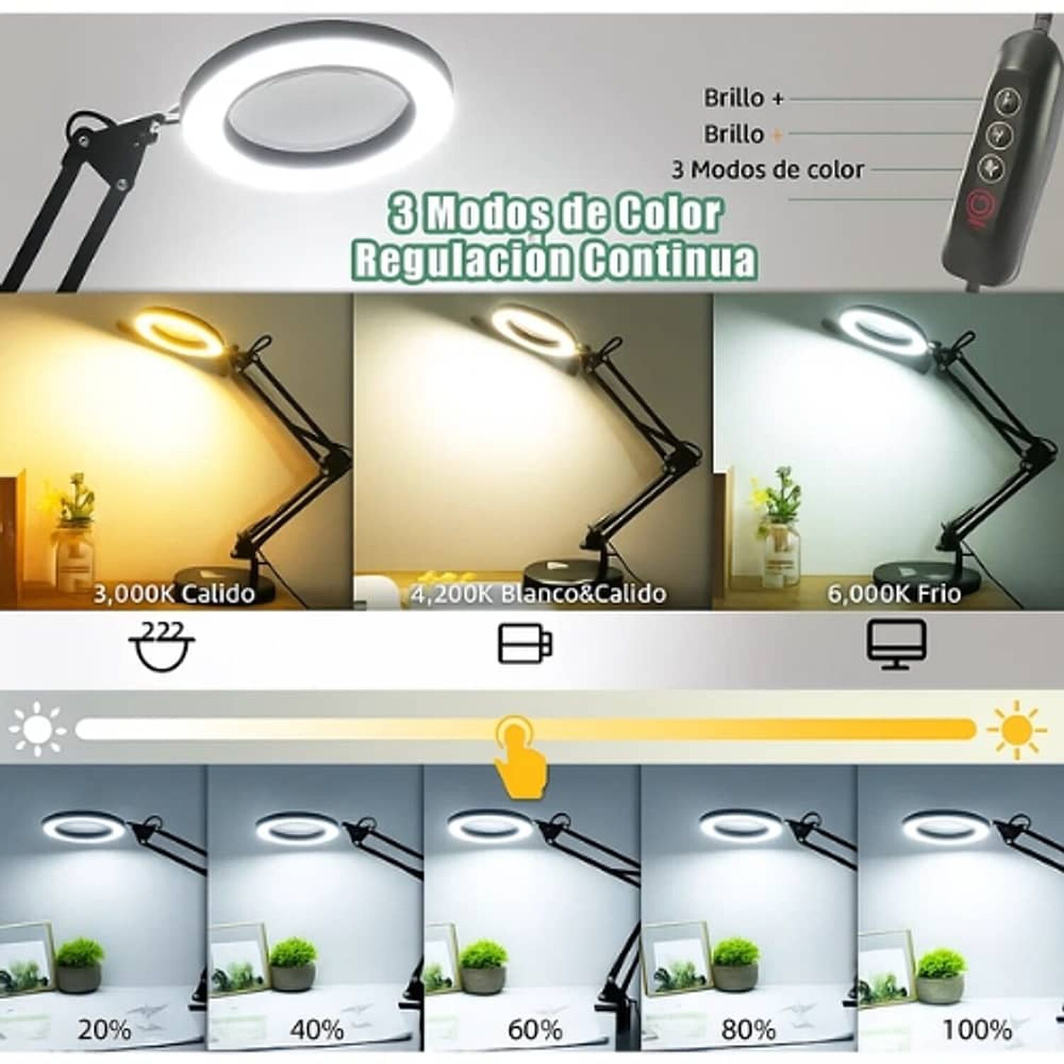 Lampara Lupa De Escritorio Luz Led Lente De Aumento Con Base image number 4.0