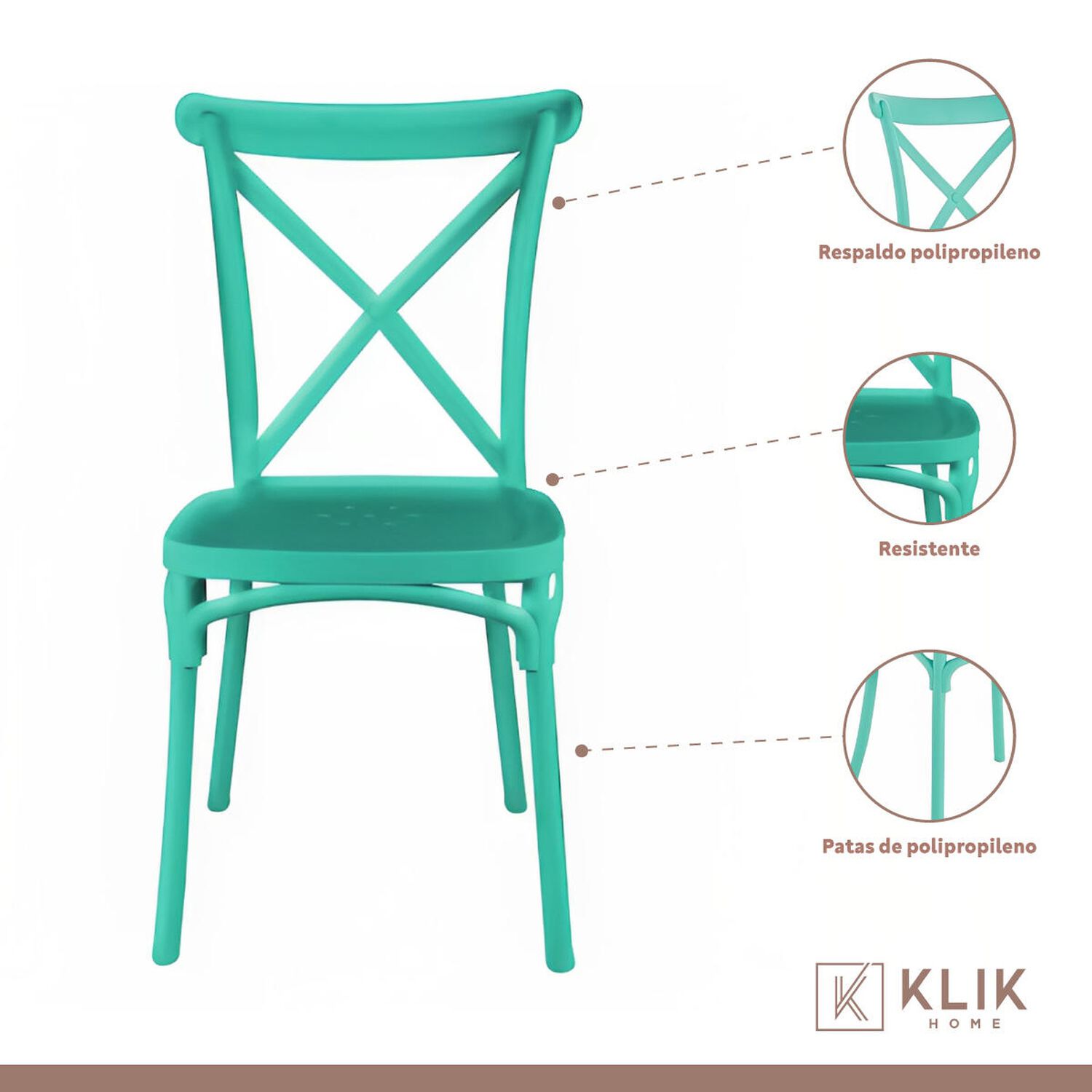 Comedor Eames 80cm Redonda Blanca + 4 Sillas Crossback Danubio Menta image number 3.0