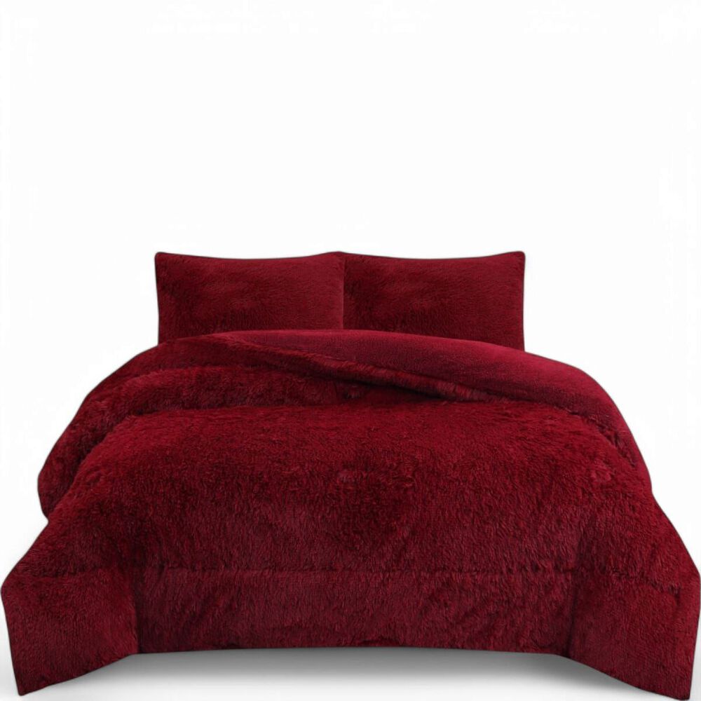 Cobertor De Invierno Peludo Con Chiporro De 2 Plazas + 2 Fundas De Almohada Color Burdeo image number 0.0