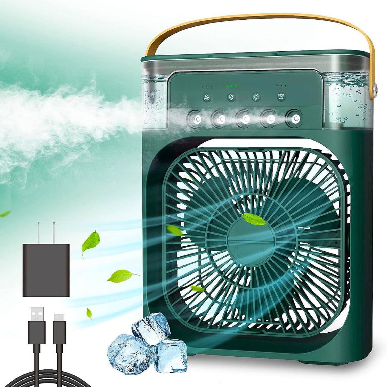 Climatizador Port&aacute;til Fr&iacute;o 4 En 1 Ventilador Humificador Enfriador Lampara Led 220v Usb Verde image number 0.0