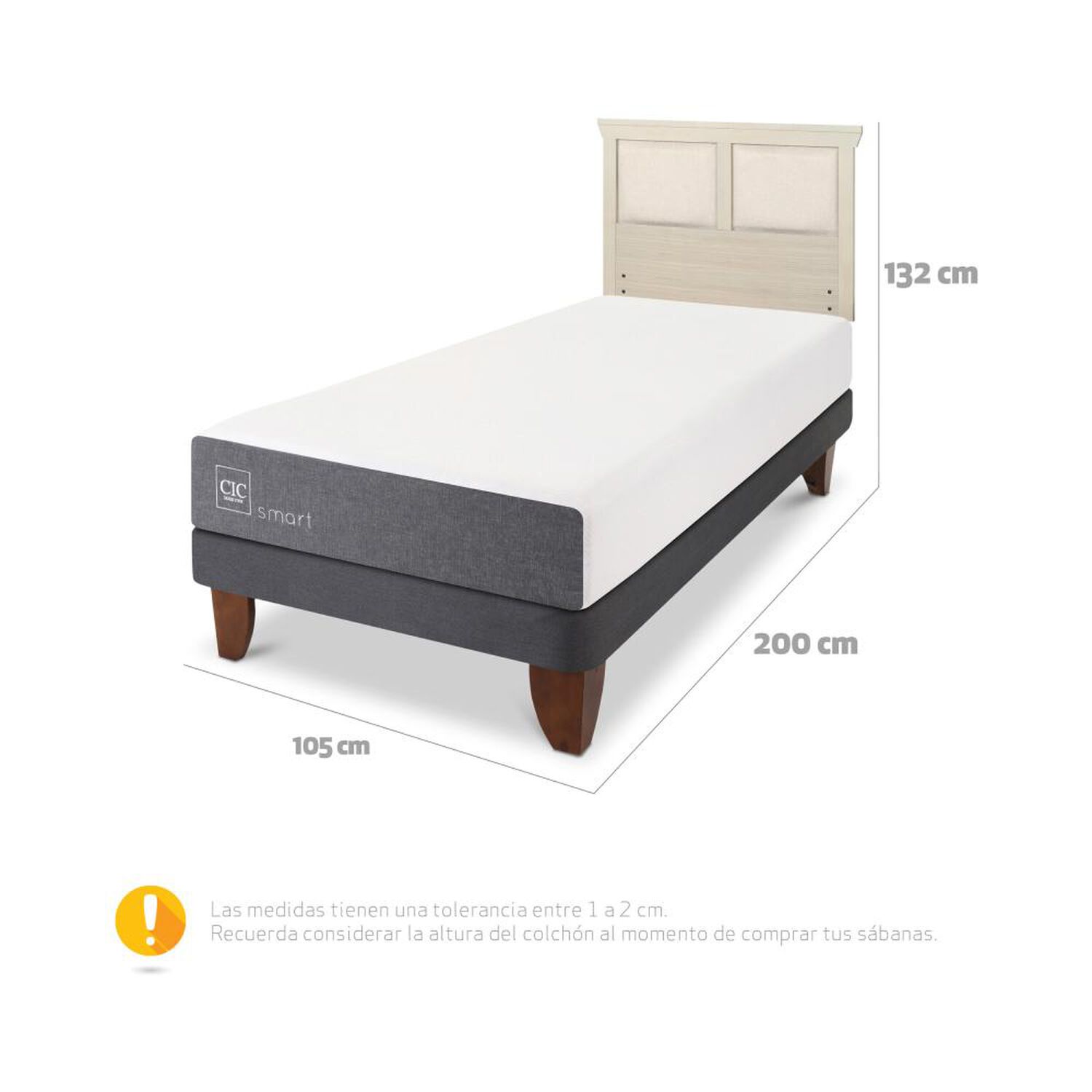 Cama Europea Cic Smart / 1.5 Plazas / Base Normal + Respaldo image number 5.0