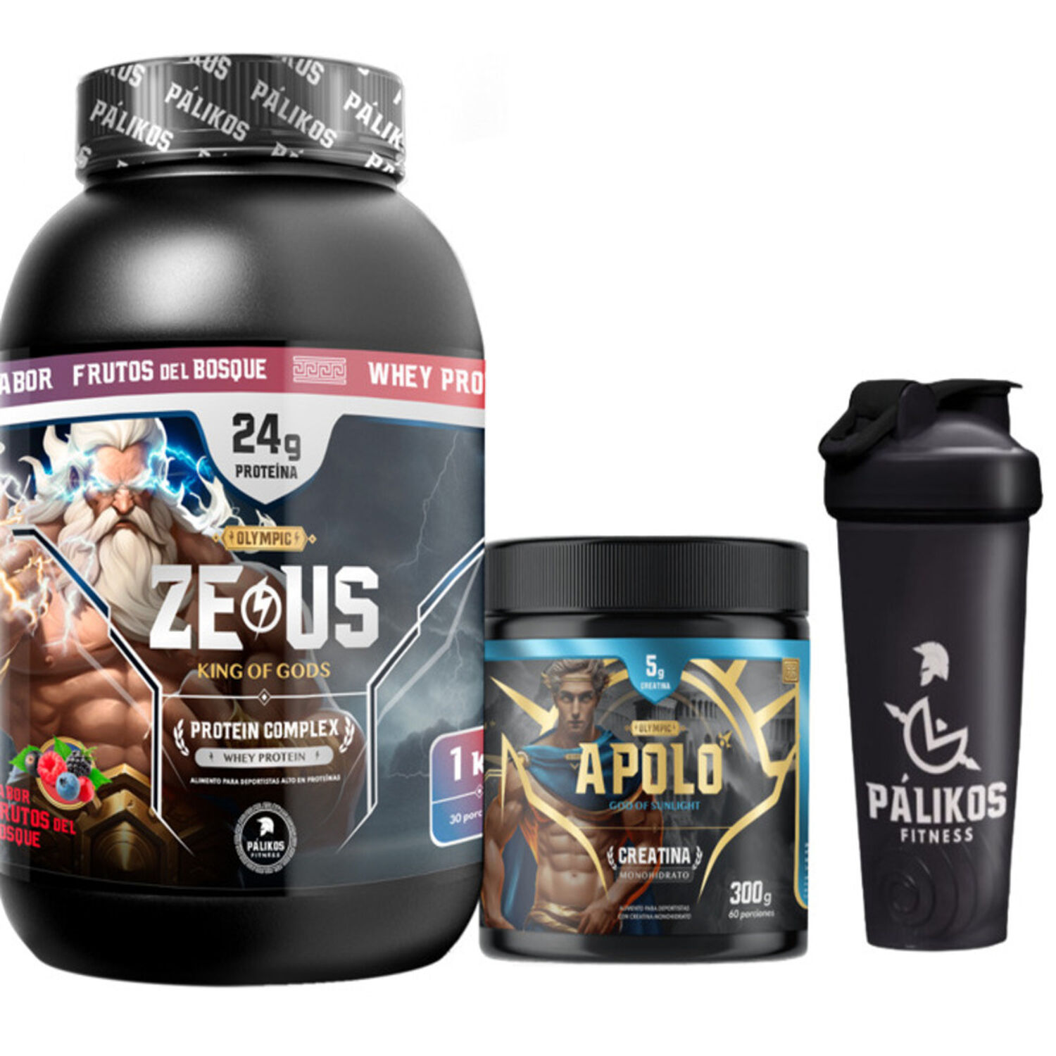 Proteina Zeus Complex 1kg (sabor Frutos Del Bosque) + Creatina Apolo 300g + Shaker image number 0.0