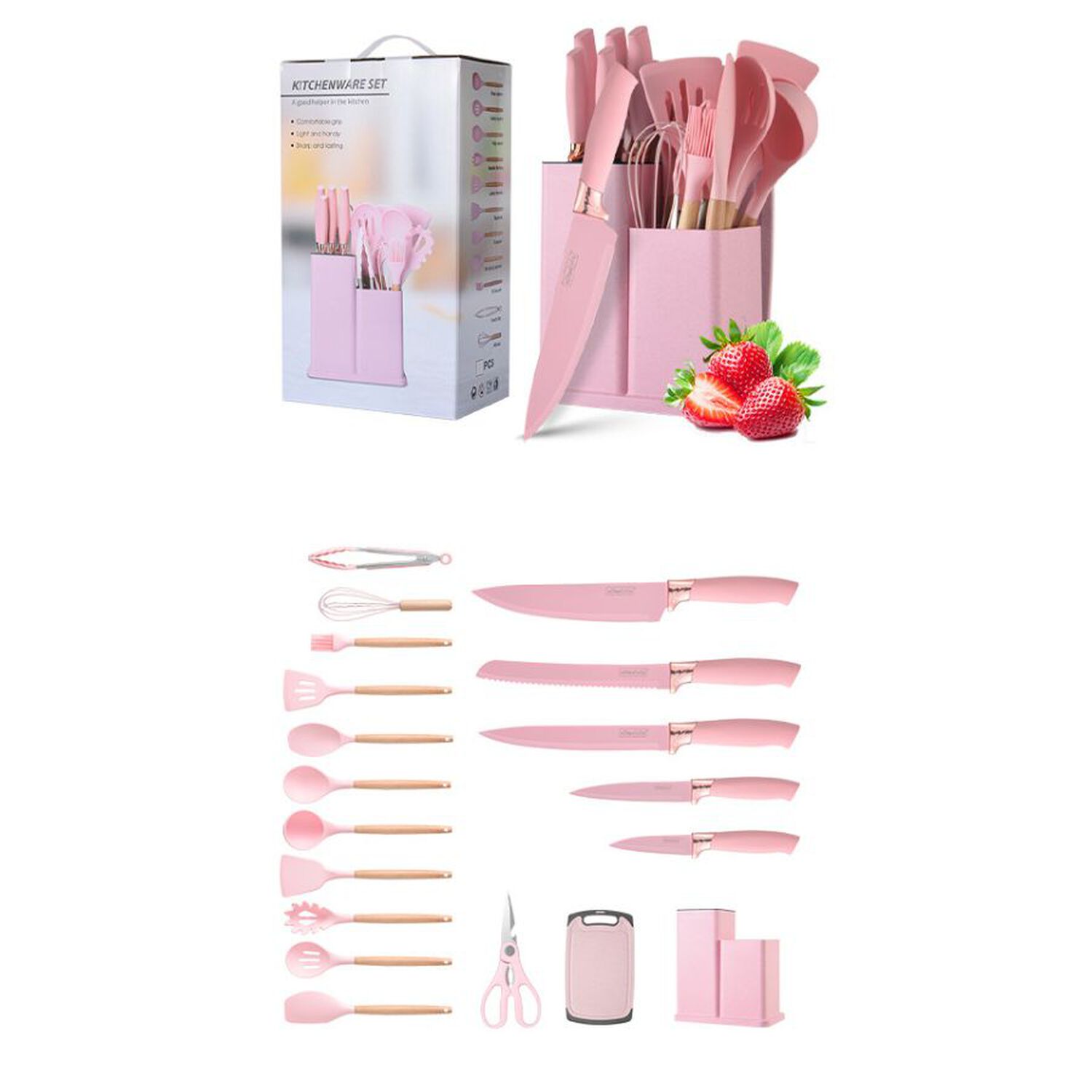 Set 19 Utensilios Juego De Cocina Silicona Antiadherentes Rosado image number 3.0