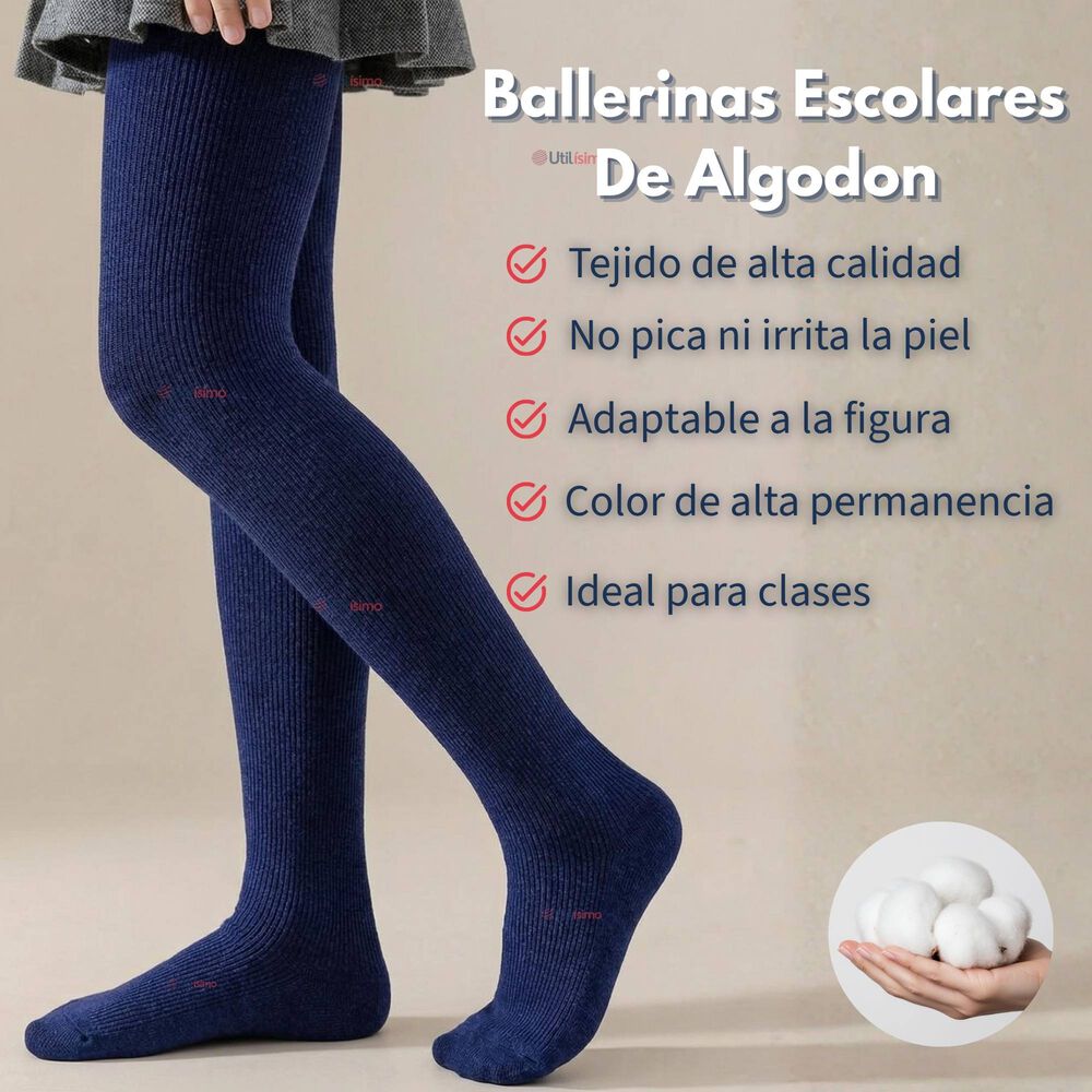 Pack 6 Ballerinas Elasticadas Escolares Ni&ntilde;a Algod&oacute;n Azul image number 3.0