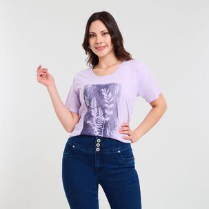 Polera Lisa Estampado Delantero Manga Corta Cuello Redondo Mujer Sexy Large