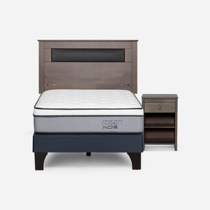 Cama Europea Rosen Indie / 1 Plaza / Base Normal  + Set Maderas Ferrara Gris