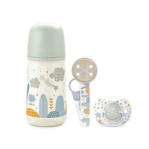 Set Mamadera 270ml + Broche + Chupete 0/6m Dreams Azul