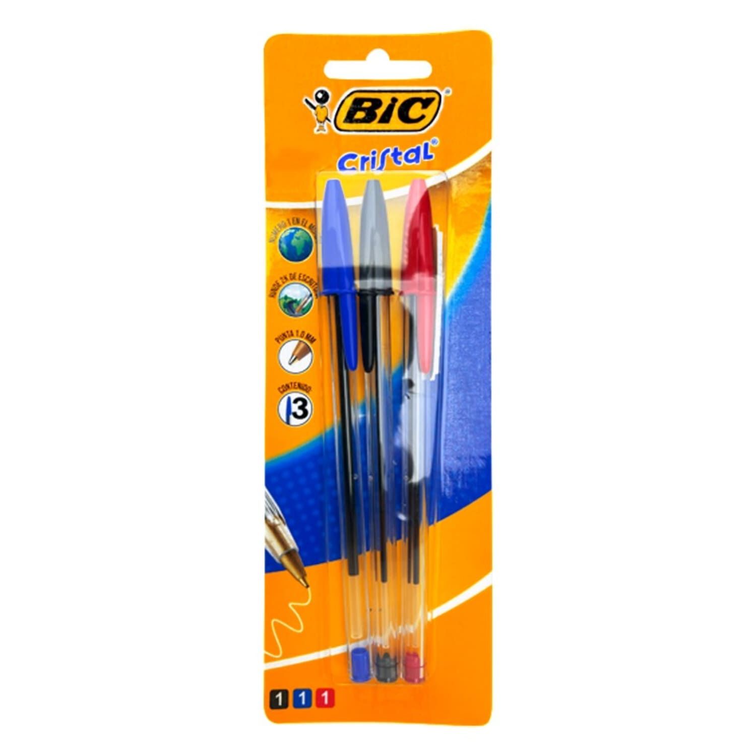 Pack X 4 Blister 3 Bol&iacute;grafos Cristal Azul, Negro, Rojo Bic image number 2.0