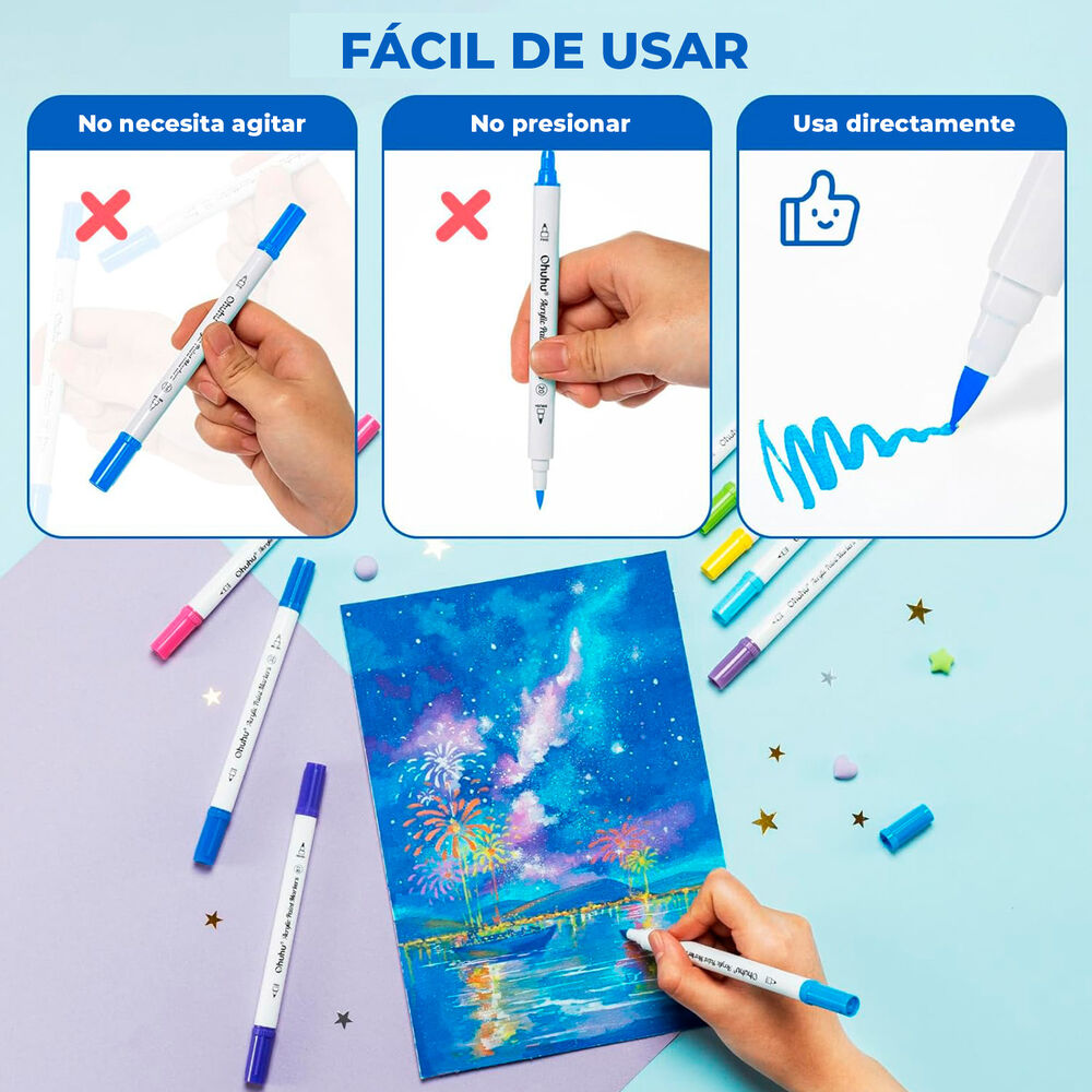 Ohuhu 36 Marcadores Acrílicos Doble Punta Pincel & Fina image number 3.0