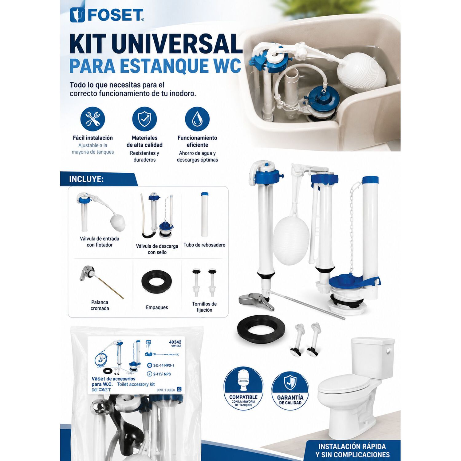 Kit Estanque Wc Fitting Universal Descarga Y Fijaciones Fose image number 4.0