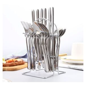 Juego Cubiertos 24 Piezas Acero Inoxidable Plateado Elegante