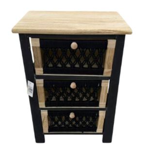 Mesa De Noche C&oacute;moda Auxiliar De Estilo Boho 3 Cajones Macram&eacute; Negro