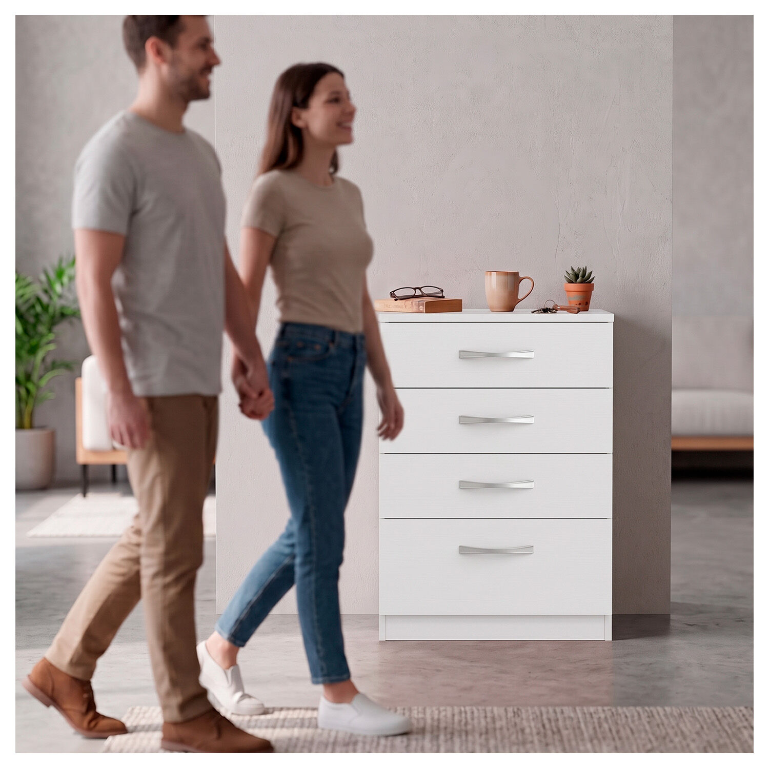 C&oacute;moda Blanca 4 Cajones Mueble Organizador Dormitorio image number 6.0