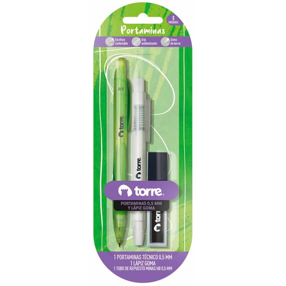 Portaminas Plástico + Minas 0.5 Mm + Lápiz Goma Torre image number 2.0