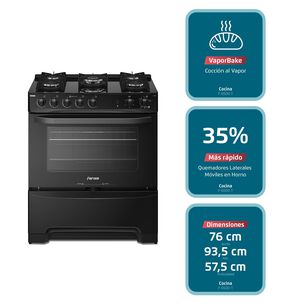 Cocina A Gas 5 Platos Fensa Cubierta Vidrio F 6500 T Negra