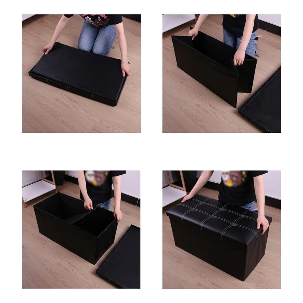 Banqueta Puff Baul Organizador Sillón Negro 76x38cm image number 4.0