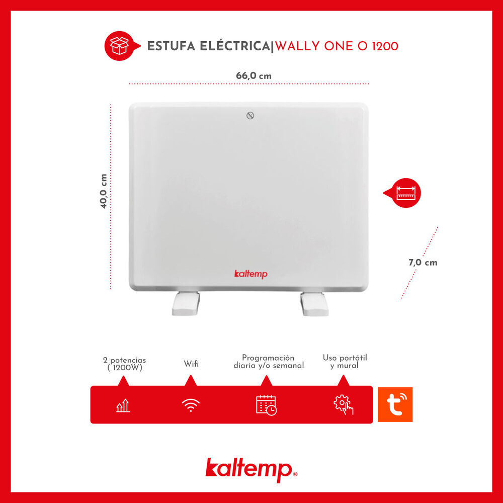 Estufa Calefactor El&eacute;ctrico Kaltemp Wally One O 1200 Wifi image number 1.0