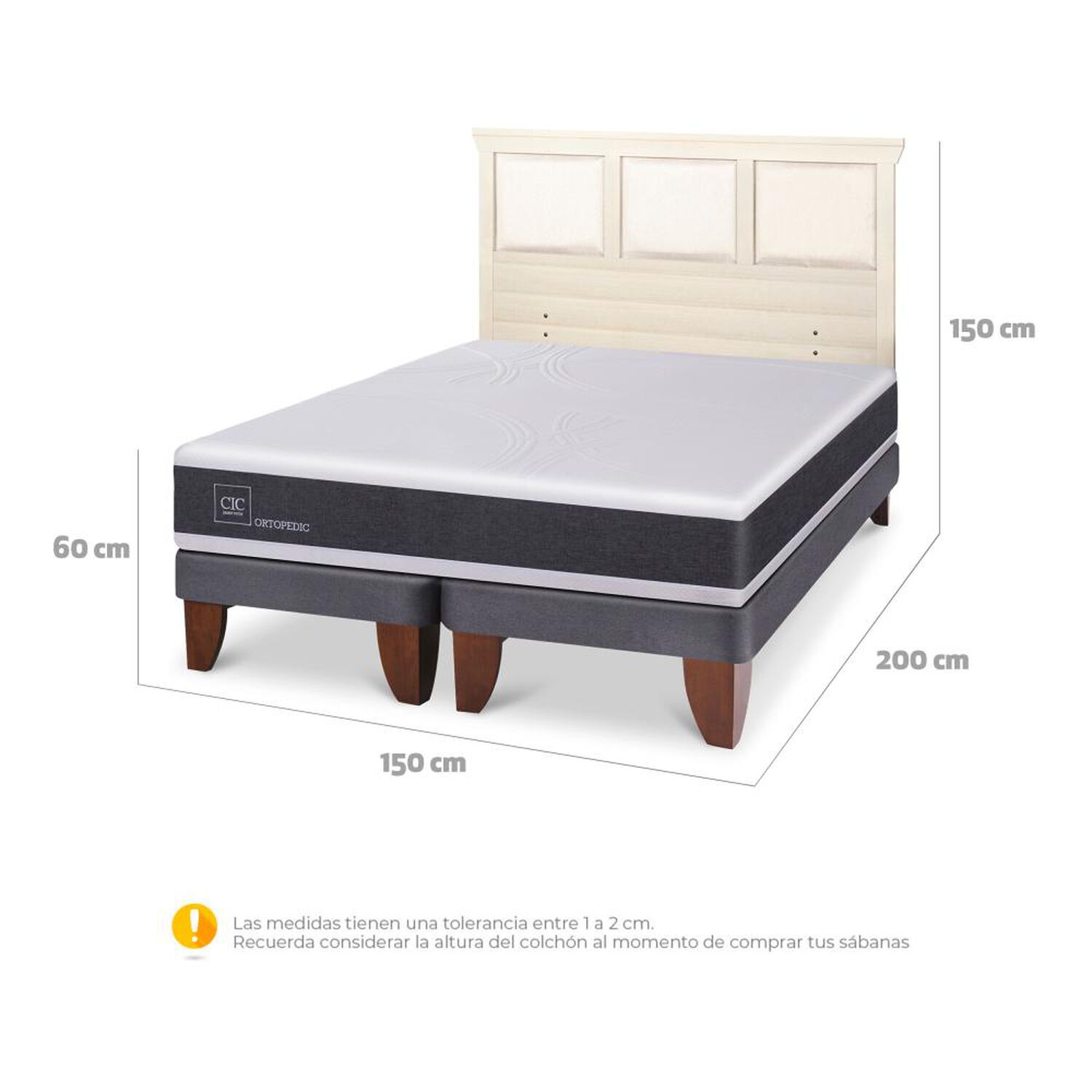 Cama Europea Cic Ortopedic / 2 Plazas / Base Dividida + Respaldo image number 4.0