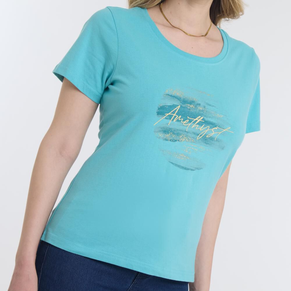 Polera Lisa Con Estampado Frontal Manga Corta Cuello Redondo Mujer Geeps image number 4.0