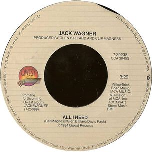 Jack Wagner - All I Need | 7" Single Vinilo Usado