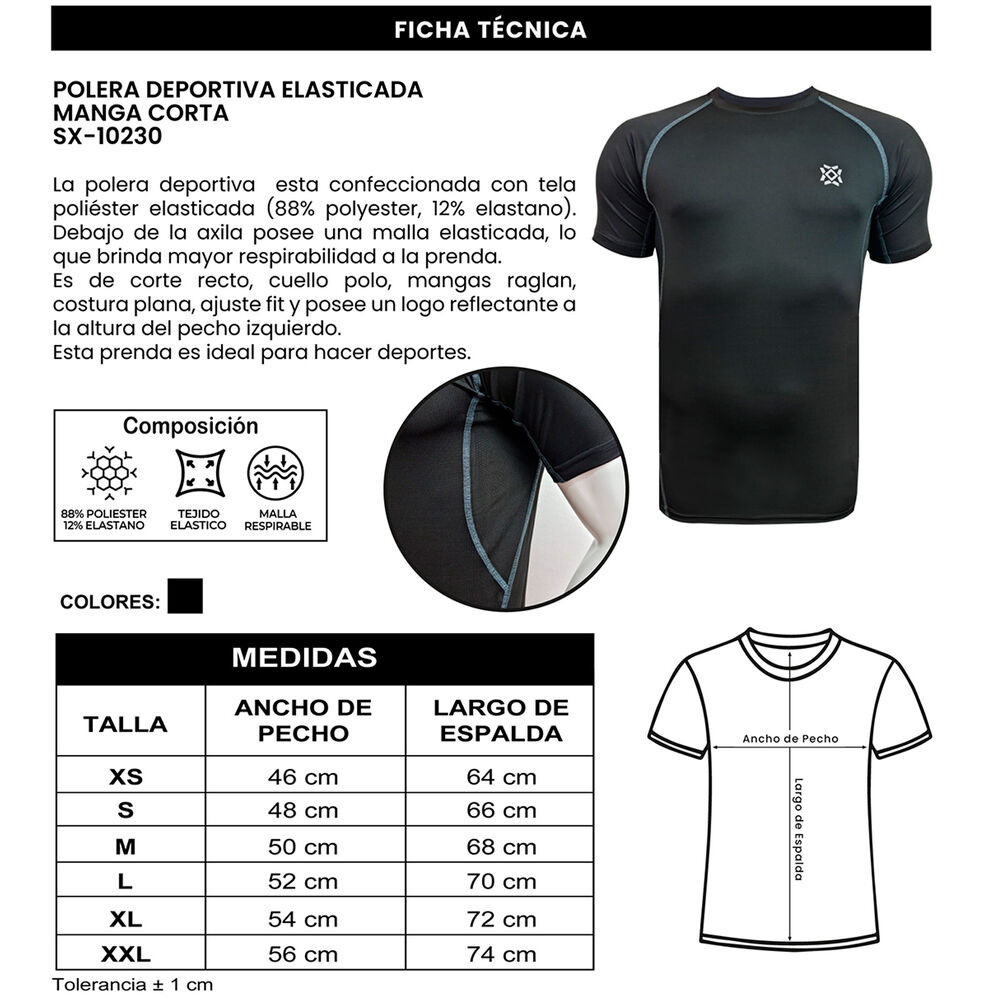 Polera Deportiva Elasticada Manga Corta Sx-10230 image number 2.0