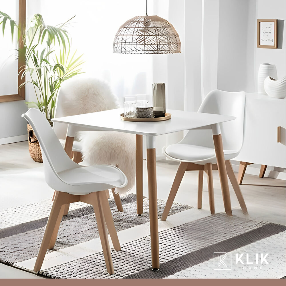 Comedor Mesa Cuadrada Blanca + 4 Sillas Tulip Acolchadas Blancas image number 1.0