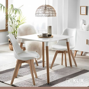 Comedor Mesa Cuadrada Blanca + 4 Sillas Tulip Acolchadas Blancas