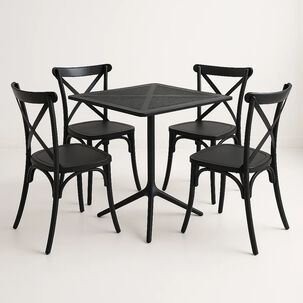 Mesa Restaurant 80x80 Polipropileno + 4 Sillas Crossback Danubio - Negra