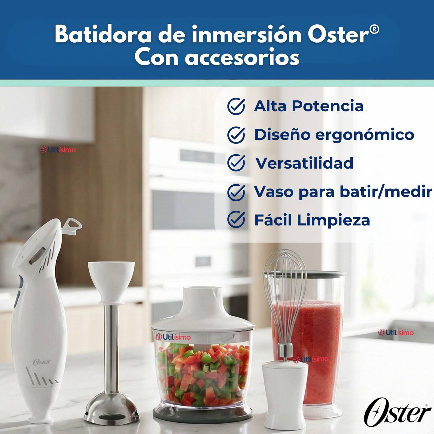 Batidora De Inmersi&oacute;n Oster Con Accesorios 2616 Versi&oacute;n 2026 image number 1.0