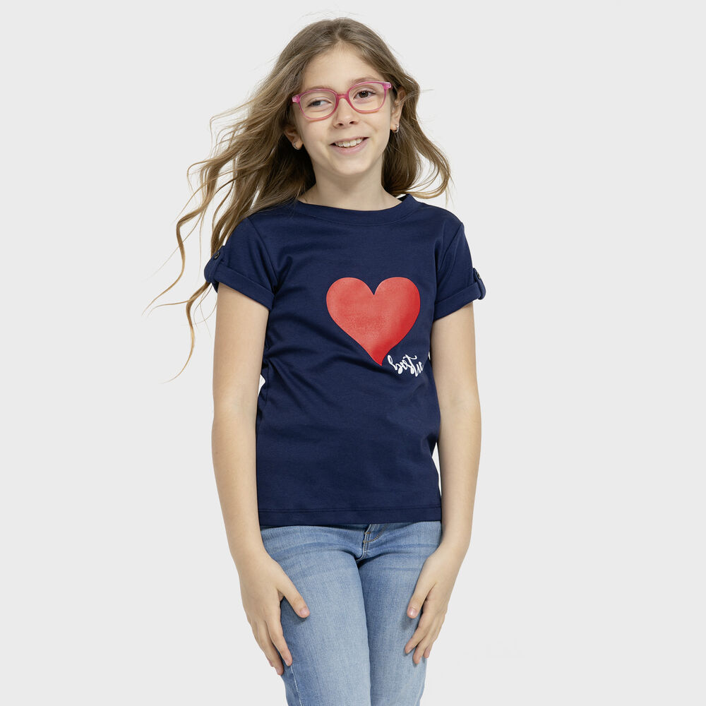 Polera Azul Corazón Rojo Algodón Peruano image number 4.0