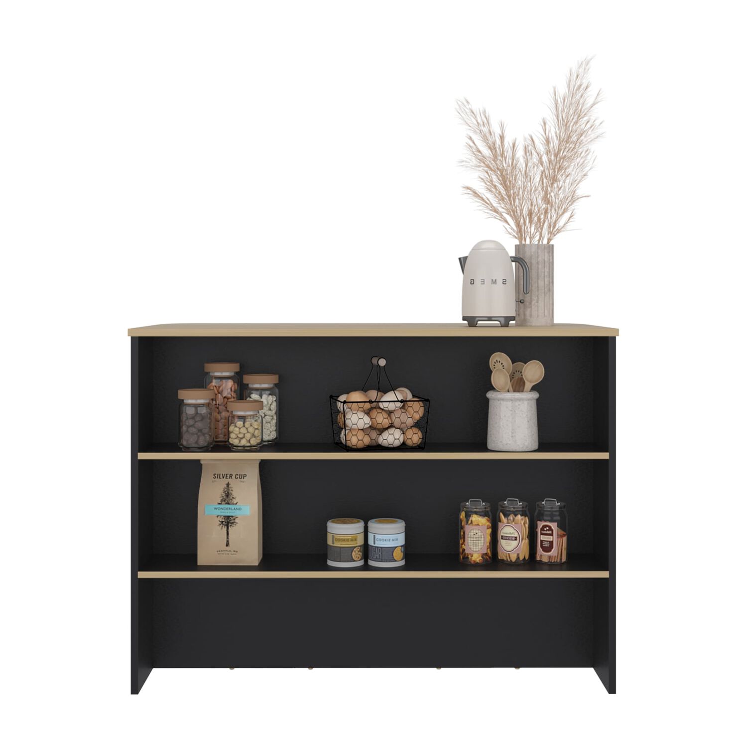 Isla De Cocina Auxiliar 90x120x60 Cm Negro Y Caf&eacute; Claro image number 1.0