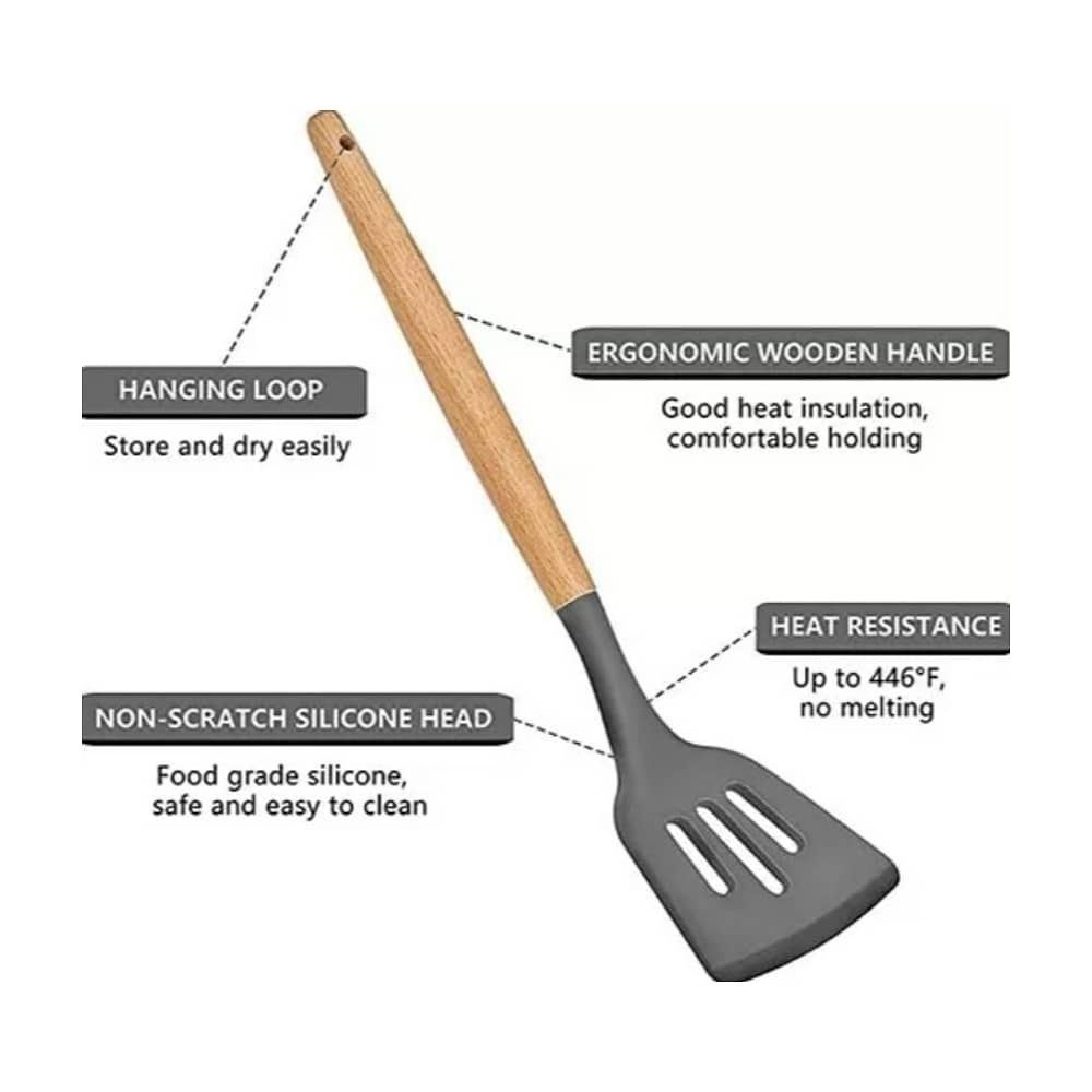Set 12 Utensilios Cocina Mango Silicona Y Madera Reposter&iacute;a Negro image number 2.0
