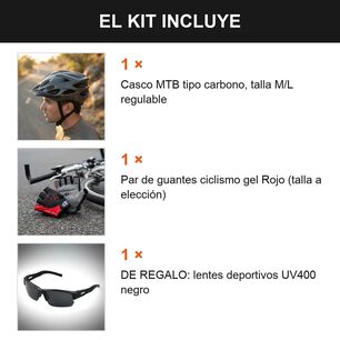 Kit Ciclista Casco Mtb Tipo Carbono + Guantes Gel Rojos Rojo M