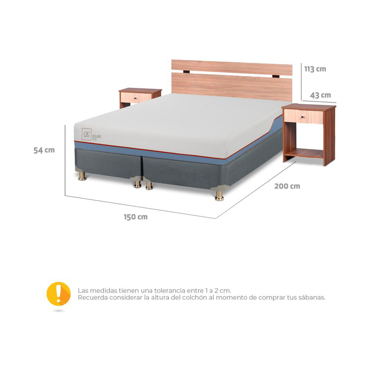 Cama Americana Cic Excellence Plus / 2 Plazas / Base Dividida + Set De Maderas image number 2.0