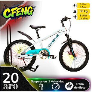 Bicicleta Aro 20 Cfeng Con Freno Disco Blanco Celeste