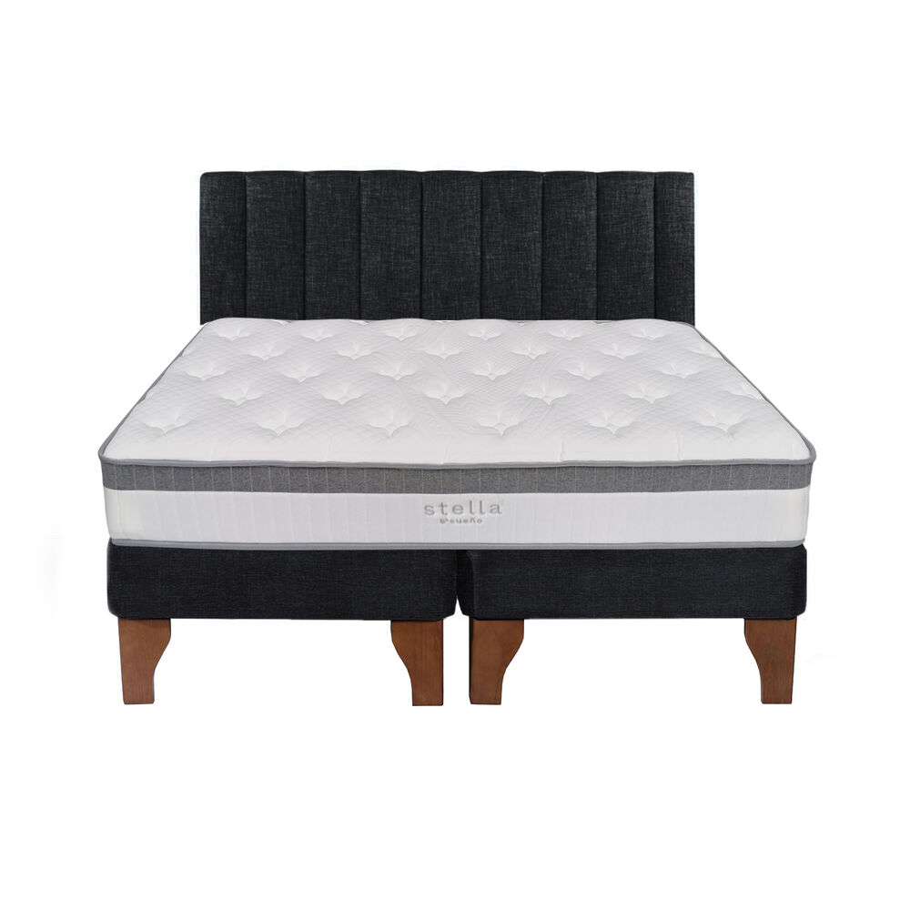 Cama Europea 2 Plazas + Respaldo Tubular Madera Negro image number 0.0