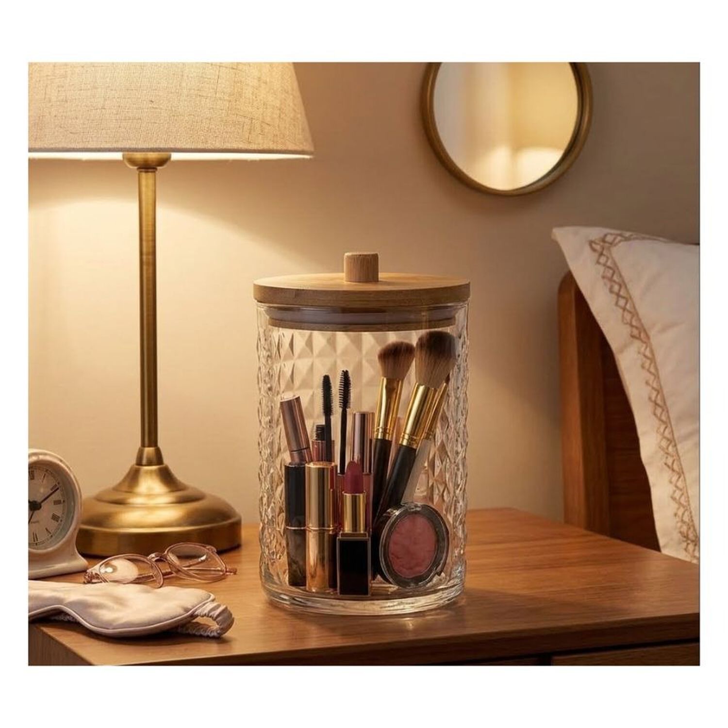Organizador Cosm&eacute;ticos Acr&iacute;lico Transparente Tapa Cil&iacute;ndrico Rombos image number 2.0