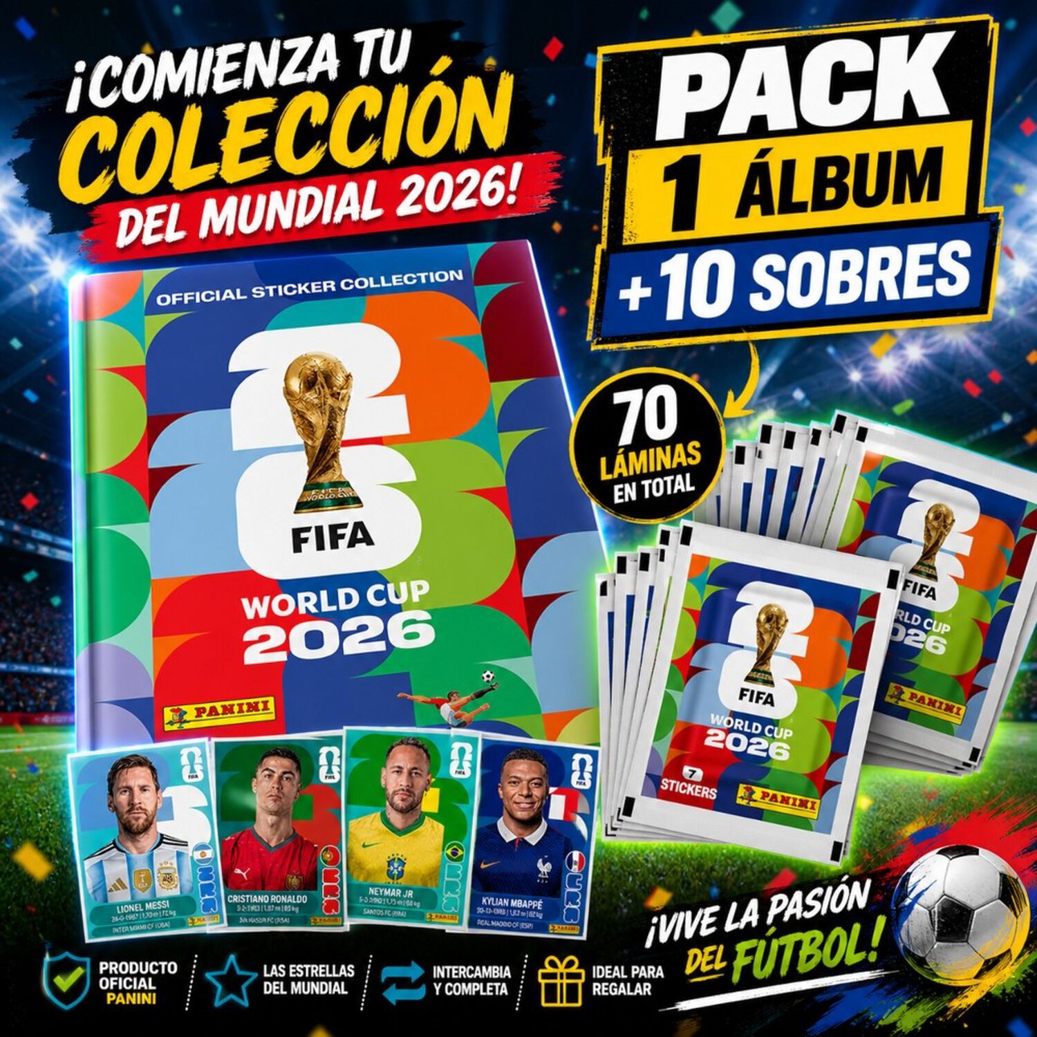 Pack &Aacute;lbum Mundial Fifa 2026 + 10 Sobres (70 L&aacute;minas) image number 4.0