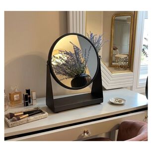 Espejo Maquillaje Mesa Redondo Negro Met&aacute;lico Minimalista Con Base